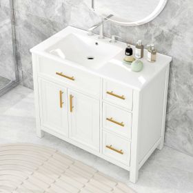 36" Bathroom Vanity with Sink Top, Bathroom Vanity Cabinet with Two Doors and Three Drawers, Solid Wood , MDF Boards ,One Package