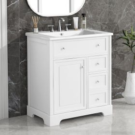 30" Bathroom Vanity with Sink Top, Bathroom Vanity Cabinet with Door and Two Drawers, MDF Boards, Solid Wood, One Package