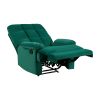 Reclining Chair Green Velvet Upholstery Square Tufted Back Pillowtop Arms Solid Wood Furniture Modern Living Room Recliner 1pc