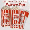 Popcorn Bags 2oz Bulk Pack of 125 Large White Red Individual Pop Corn Paper Bags Family Movie Night Mini Snack Boxes Concession Stand Party or Game Su