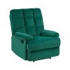 Reclining Chair Green Velvet Upholstery Square Tufted Back Pillowtop Arms Solid Wood Furniture Modern Living Room Recliner 1pc