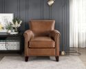 Traditional Brown Leather Accent Chair 1pc Solid Wood Frame Top-Grain Leather Nailhead Trim Classic Modern Living Room Furniture