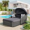 79.9" Outdoor Sunbed with Adjustable Canopy;  Double lounge;  PE Rattan Daybed