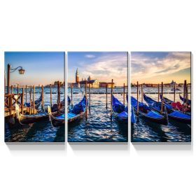 3 Panels Framed Wharf Canvas Wall Art Decor,3 Pieces Mordern Canvas Decoration Painting for Office,Dining room,Living room, Bedroom Decor-Ready to Han (Color: as Pic)