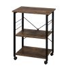 Baker's Rack 3-Tier Kitchen Utility Microwave Oven Stand Storage Cart Workstation Shelf(Vintage Board Top Black Metal Frame) RT