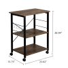 Baker's Rack 3-Tier Kitchen Utility Microwave Oven Stand Storage Cart Workstation Shelf(Vintage Board Top Black Metal Frame) RT