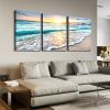 3 panels Framed Canvas Wall Art Decor,3 Pieces Sea Wave Painting Decoration Painting for Chrismas Gift, Office,Dining room,Living room, Bathroom, Bedr