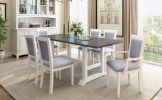 TOPMAX 7-Piece Updated 76.9inch Extendable Trestle Dining Table Set with Removable Leaf, Kitchen Table Set with Upholstered Side Chair and Arm Chair,