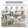 TOPMAX 7-Piece Updated 76.9inch Extendable Trestle Dining Table Set with Removable Leaf, Kitchen Table Set with Upholstered Side Chair and Arm Chair,